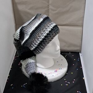 Striped Gray and Black Crochet Hat